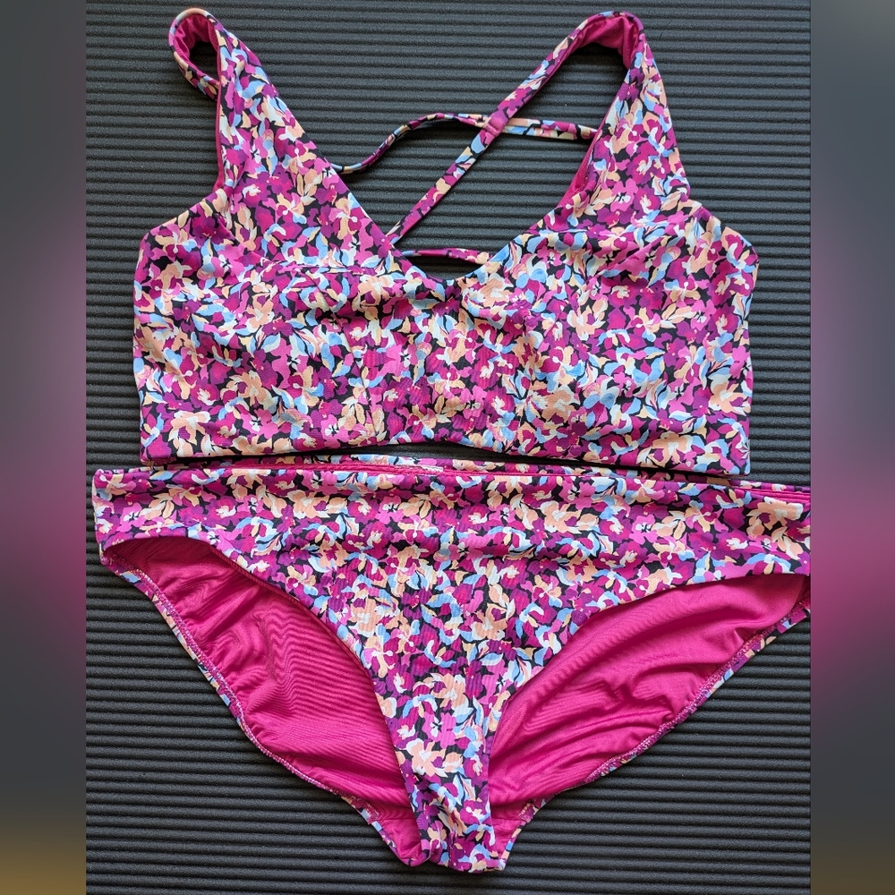 Athleta Women's Bikini Set ELYSIAN FLORAL PINK Top And Bottom Size XL EUC - Picture 3 of 12